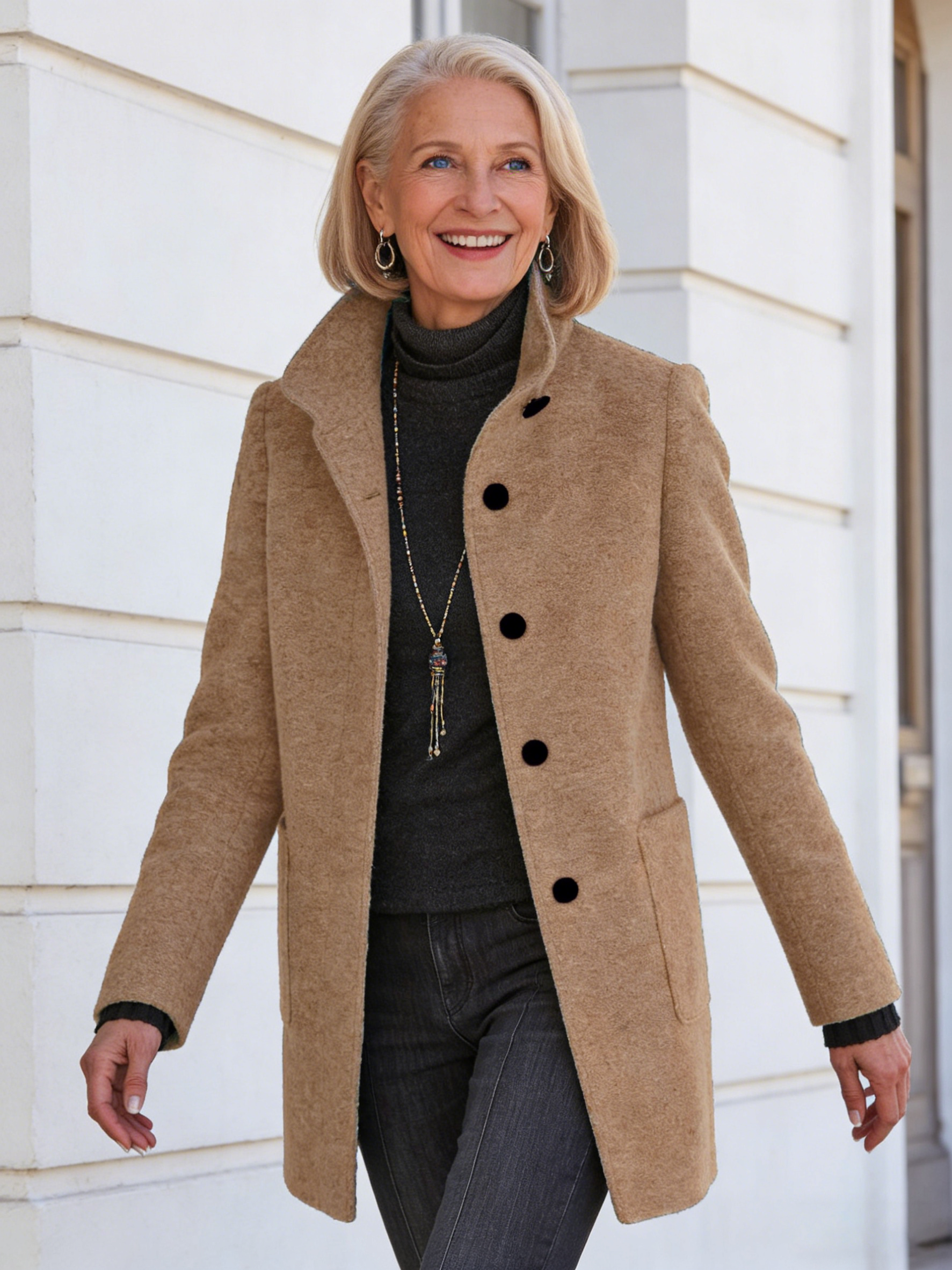 Outfits Women's Solid Color Button-up Collar Tweed Jacket