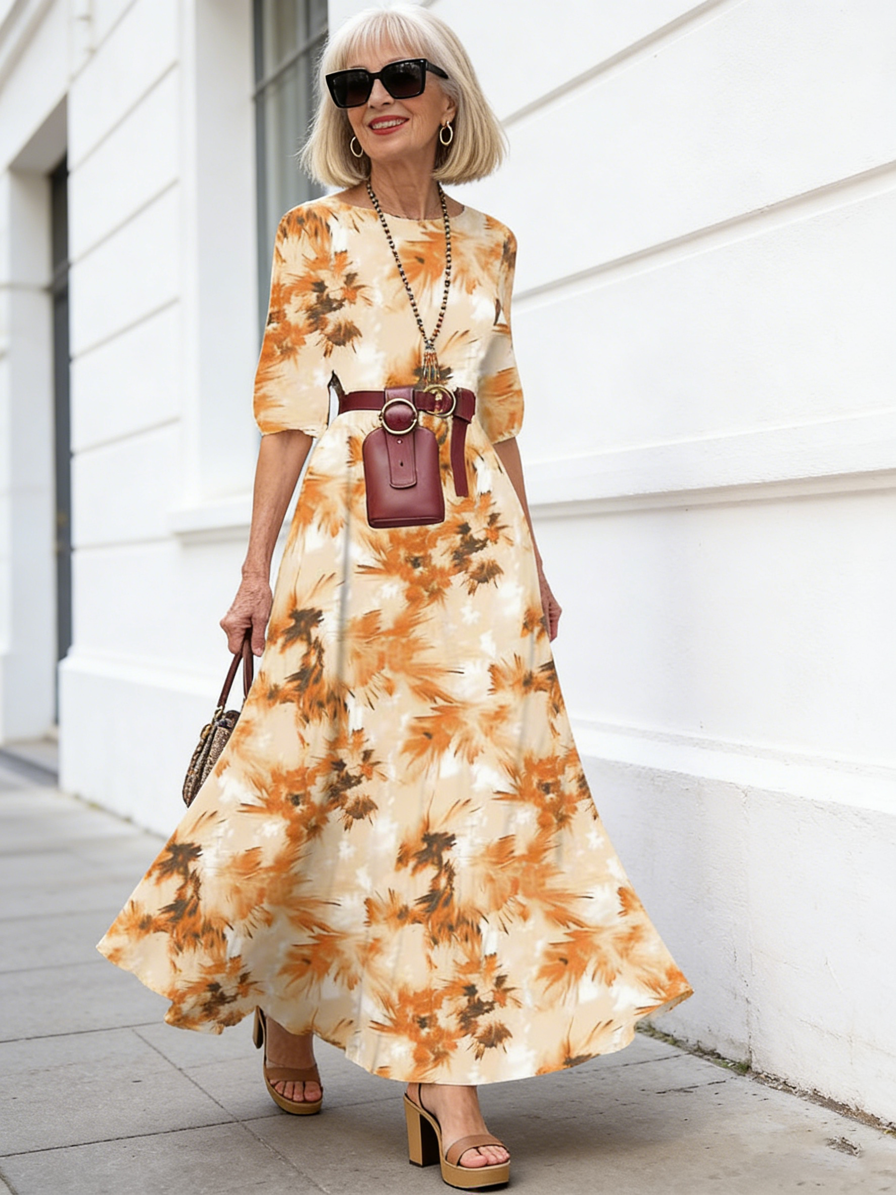 Bohemian Long Dress Printed Pendulum Temperament Chiffon Floral Slim Dress