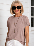 Textured Fabricround Neck Outer Seam Twist Strip Short Sleeve Loose T-shirt Women