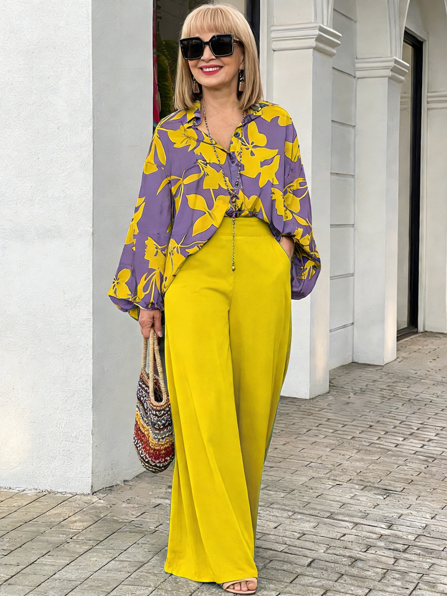 2Pcs Loose Large Size Fashion Casual Printed Wide Leg Pants Two-piece Set
