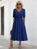 Fashion Solid Color Cross V-Neck Short Sleeve Personality Dress Women's Clothing