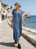 Women's V-Neck Pleated Loose-Fitting Dress