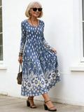 Fashion Crew Neck Long Sleeve Women's Print Flower Pattern Medium Dress Women's Dress
