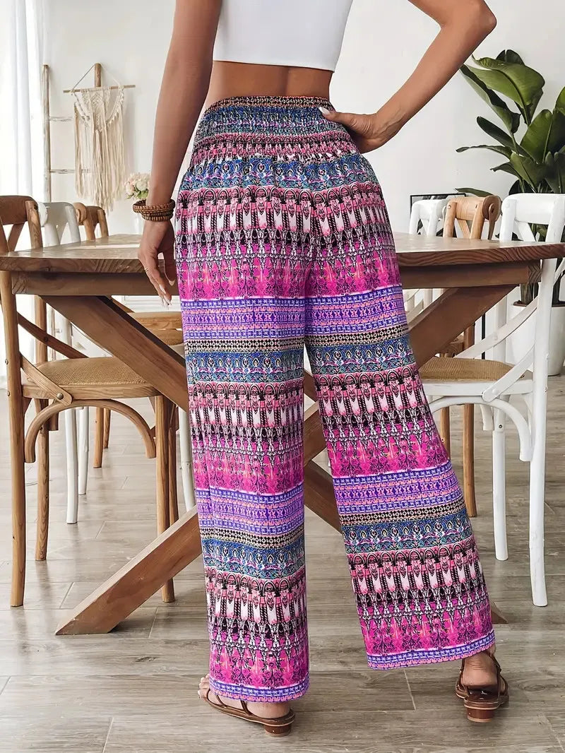 Bohemian Print Women's Casual High-waisted Elastic Trousers