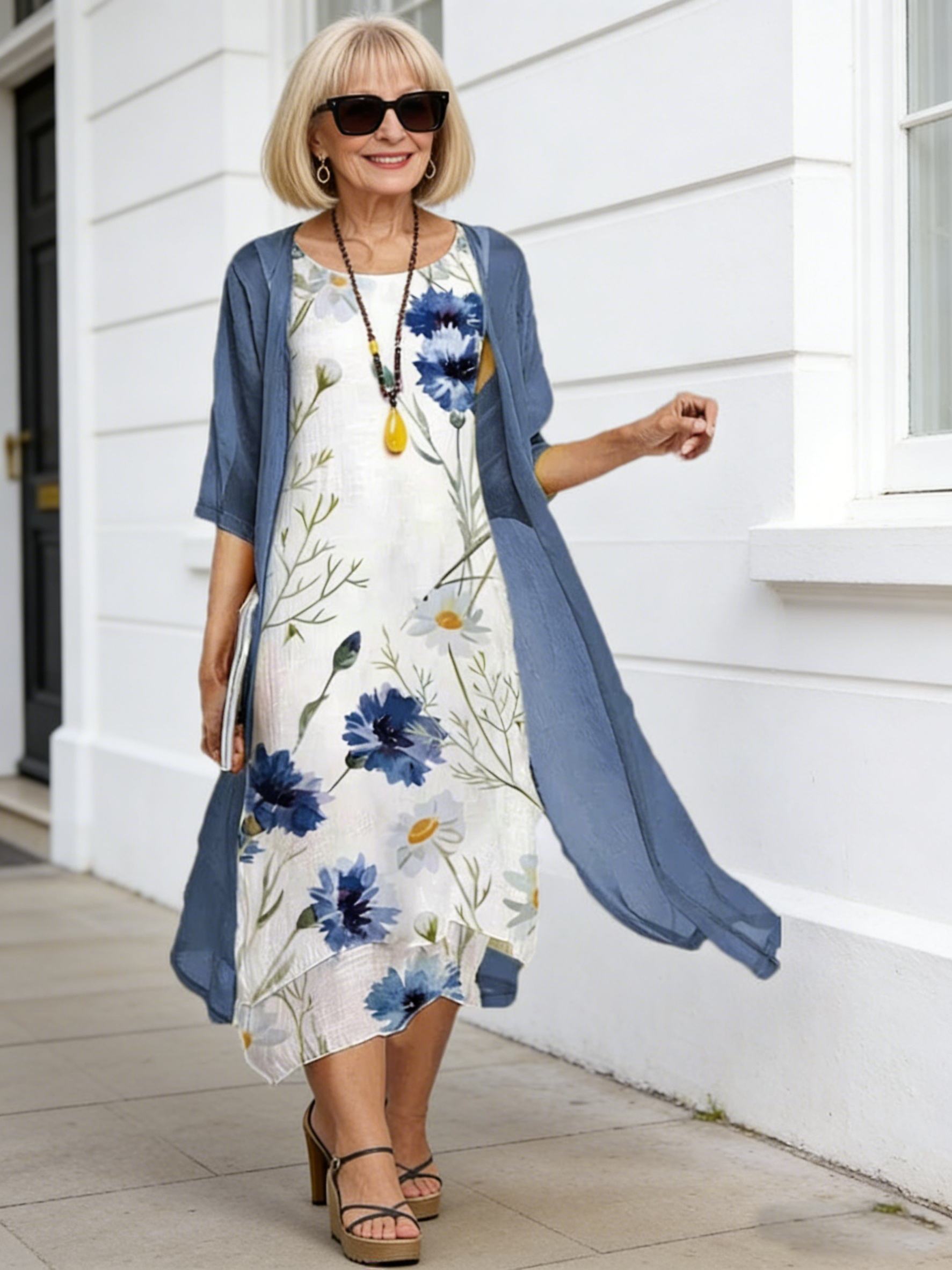 Casual Dress Two-piece Printed Round Neck Slim Dress Women