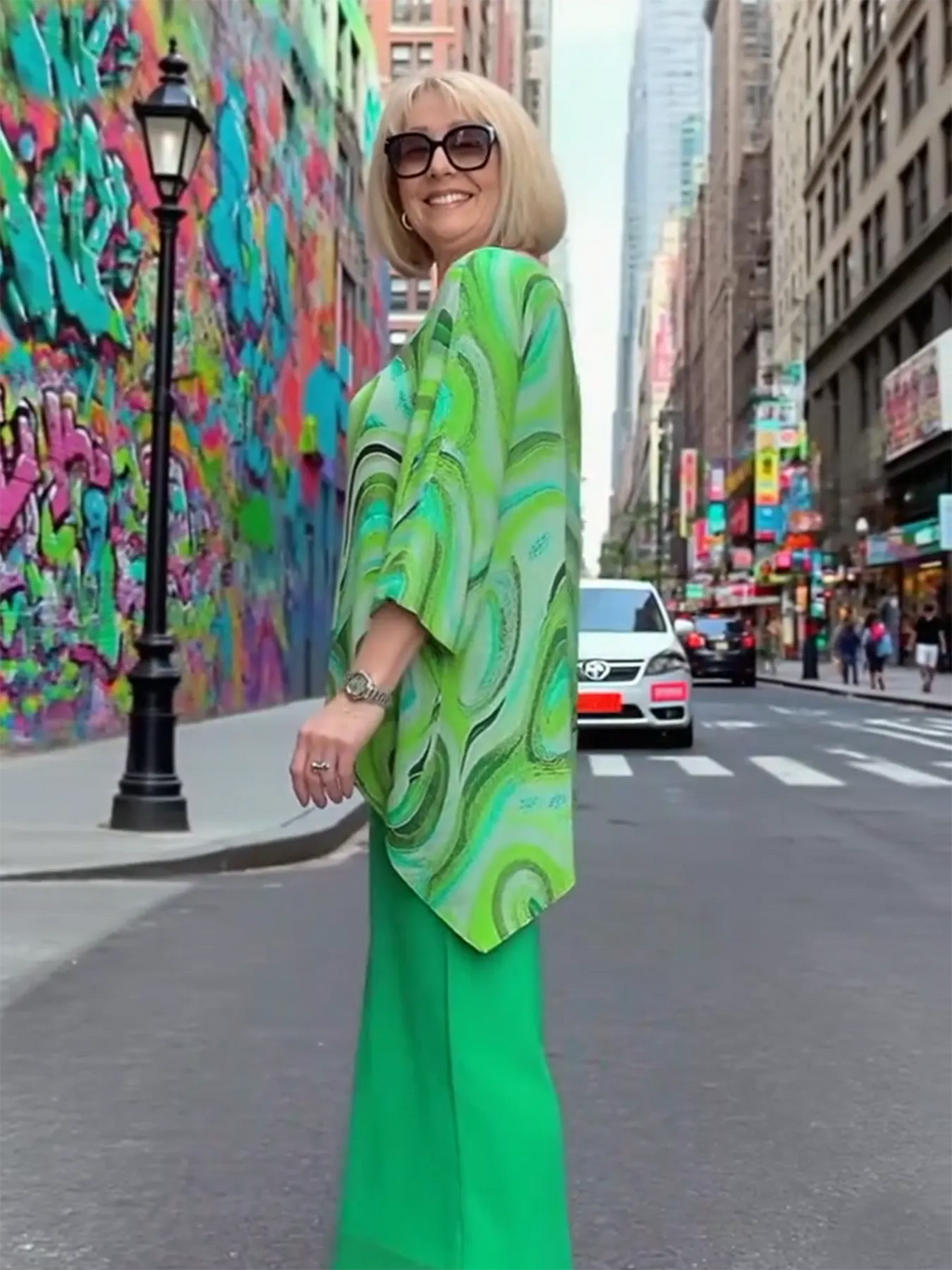 2Pcs Color Chiffon Set Casual Crew Neck Printed Two-piece Set Women