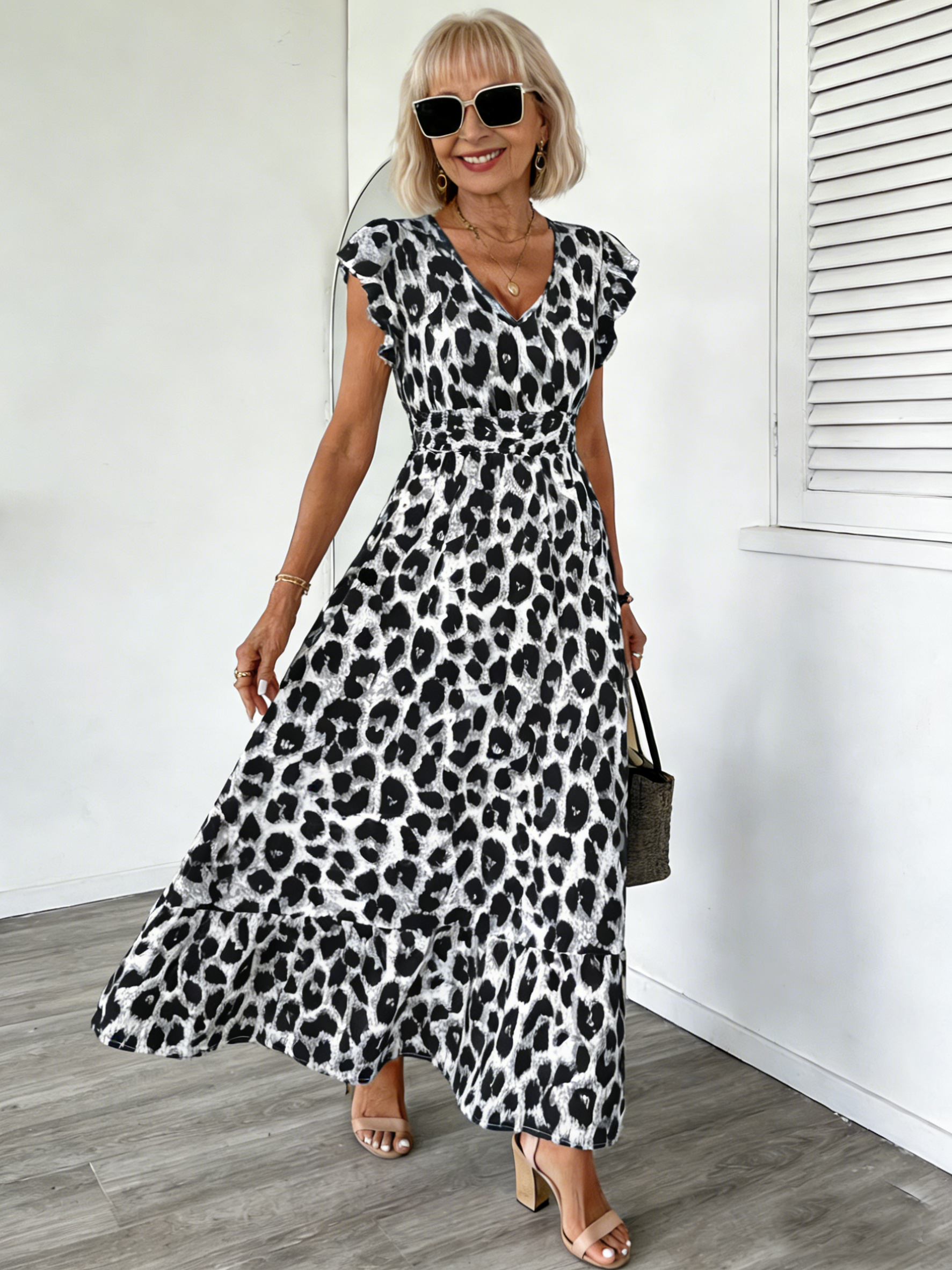 Vacation Beach Dress Printed V-neck Pendula Dress
