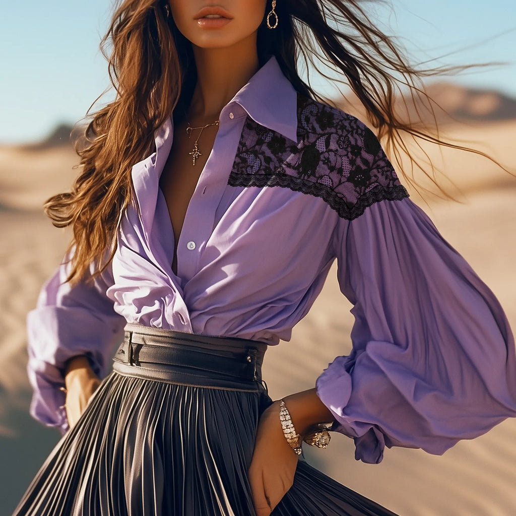 Women's Retro Lace Decorative Top Shirt