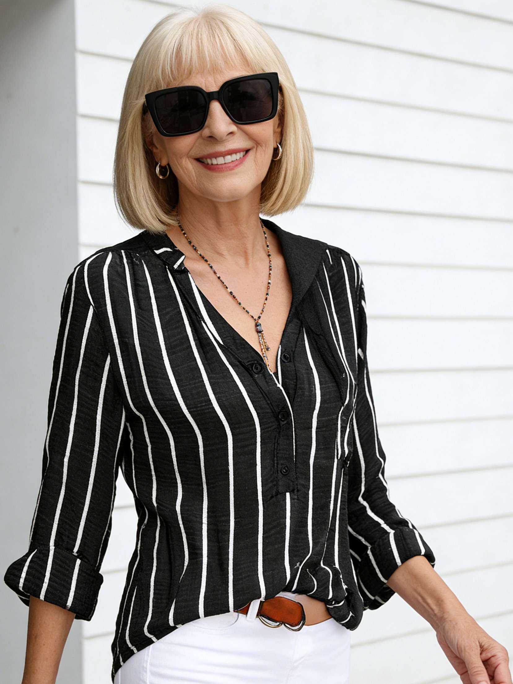 Simple Fashion Printed Striped Shirt Shirt Women