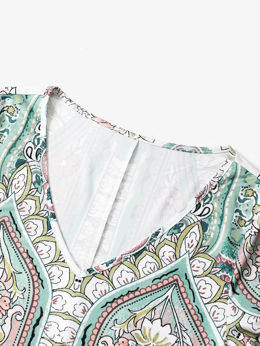 Boho Vintage Bohemian Print Dress V-Neck Short Sleeve Vacation Dress