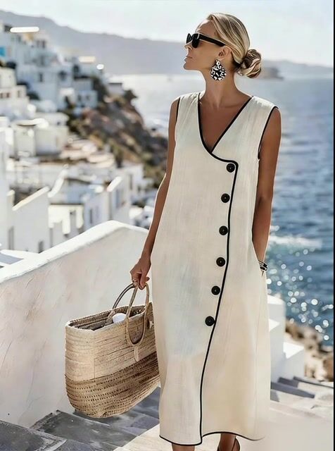 Women's Casual Solid Color Cotton Linen Dress