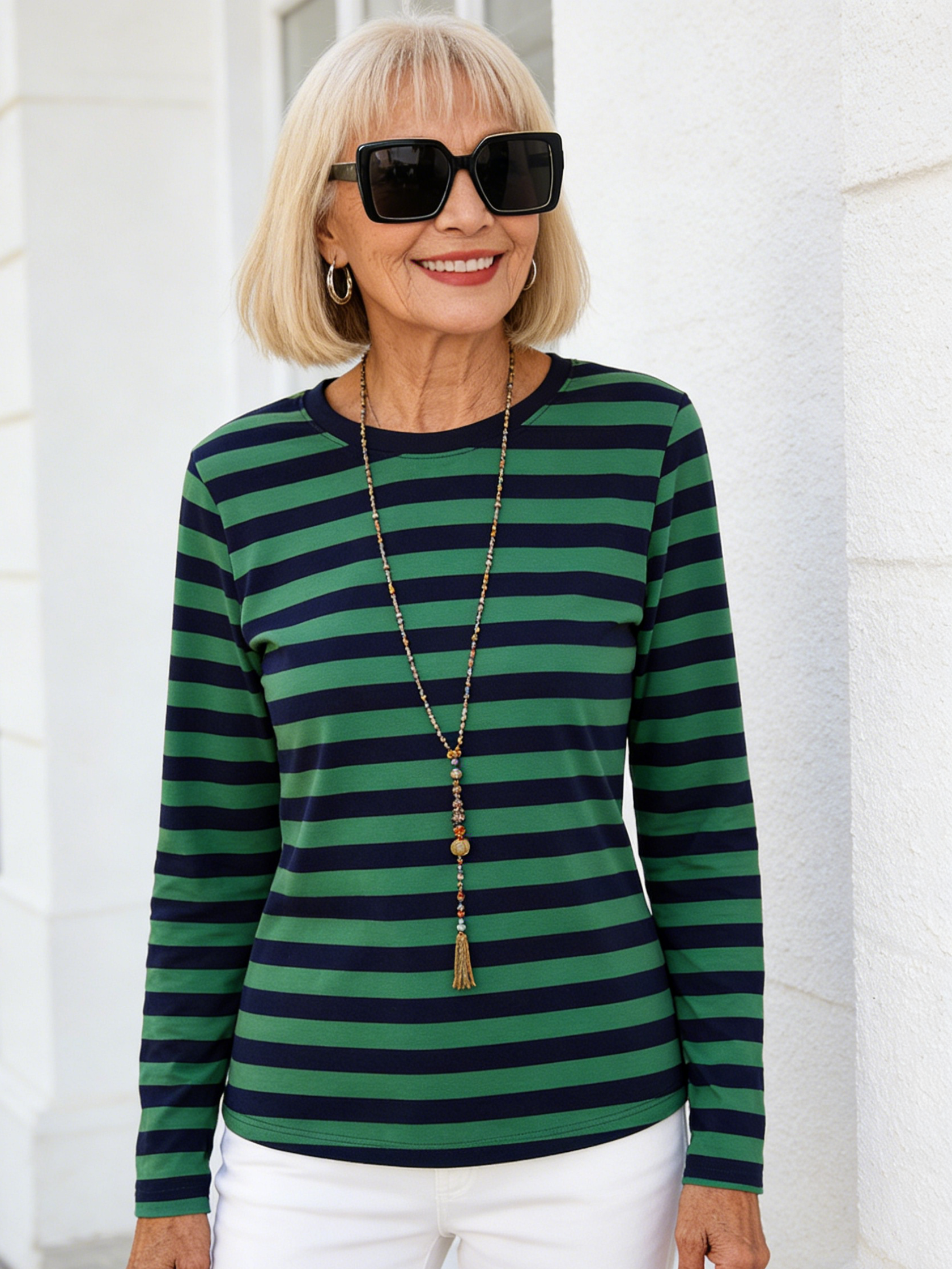 Loose Cotton Long-sleeved T-shirt Women's Autumn Clothes Outer Bottoming Shirt Striped