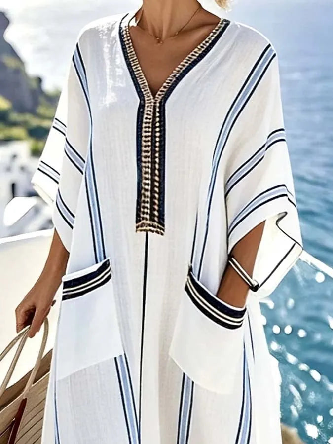 Women'S Casual Color-Block Striped Dress
