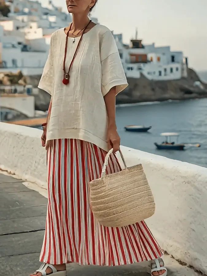 Women's Loose Striped Skirt Suit