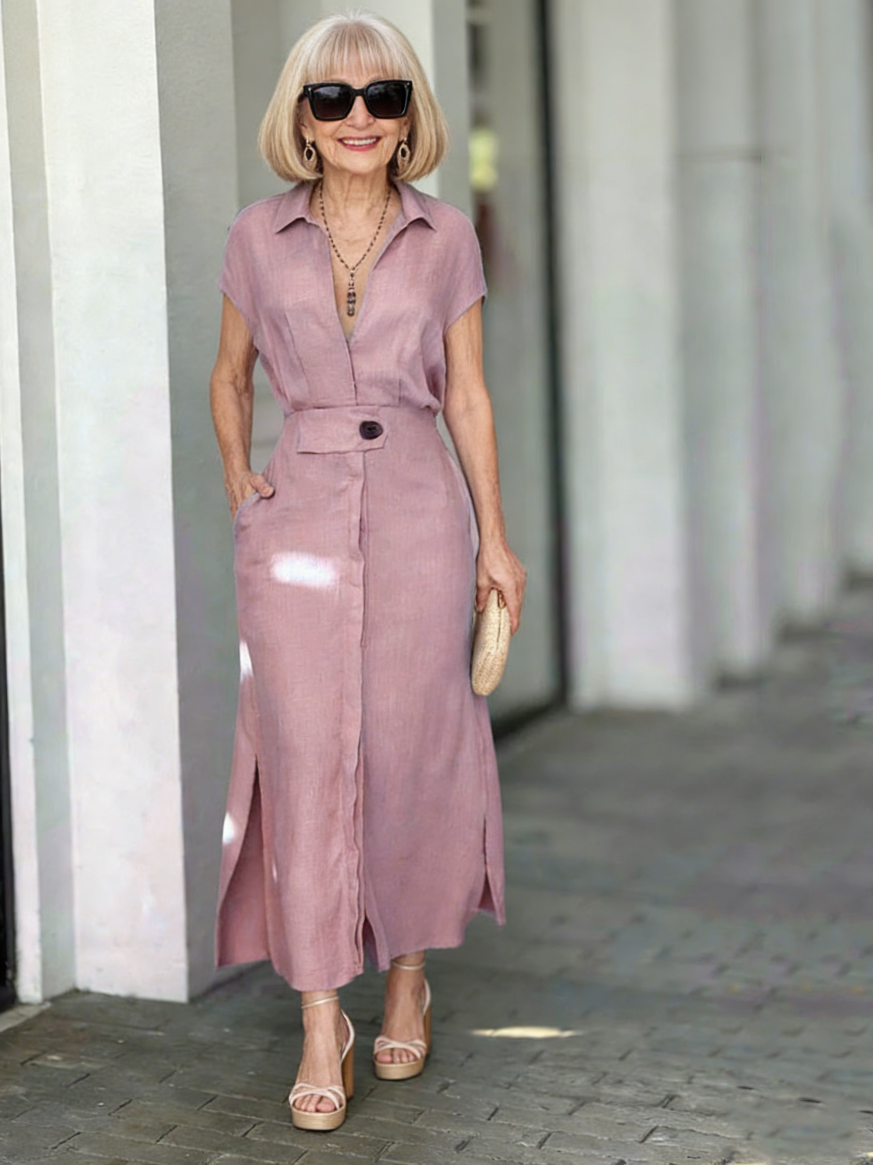 Diligent Lace-up Solid Color Waist Long-sleeved Irregular Shirt Dress Women