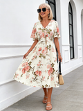 Seaside Vacation Dress Plant Flower Print Dress