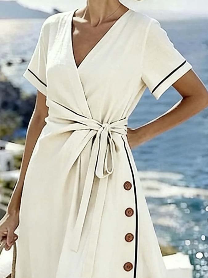Women'S Casual Color-Block Striped Dress