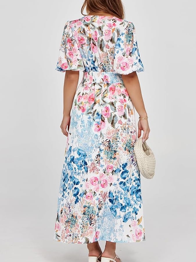 Women's Casual V-neck Printed Resort Dress