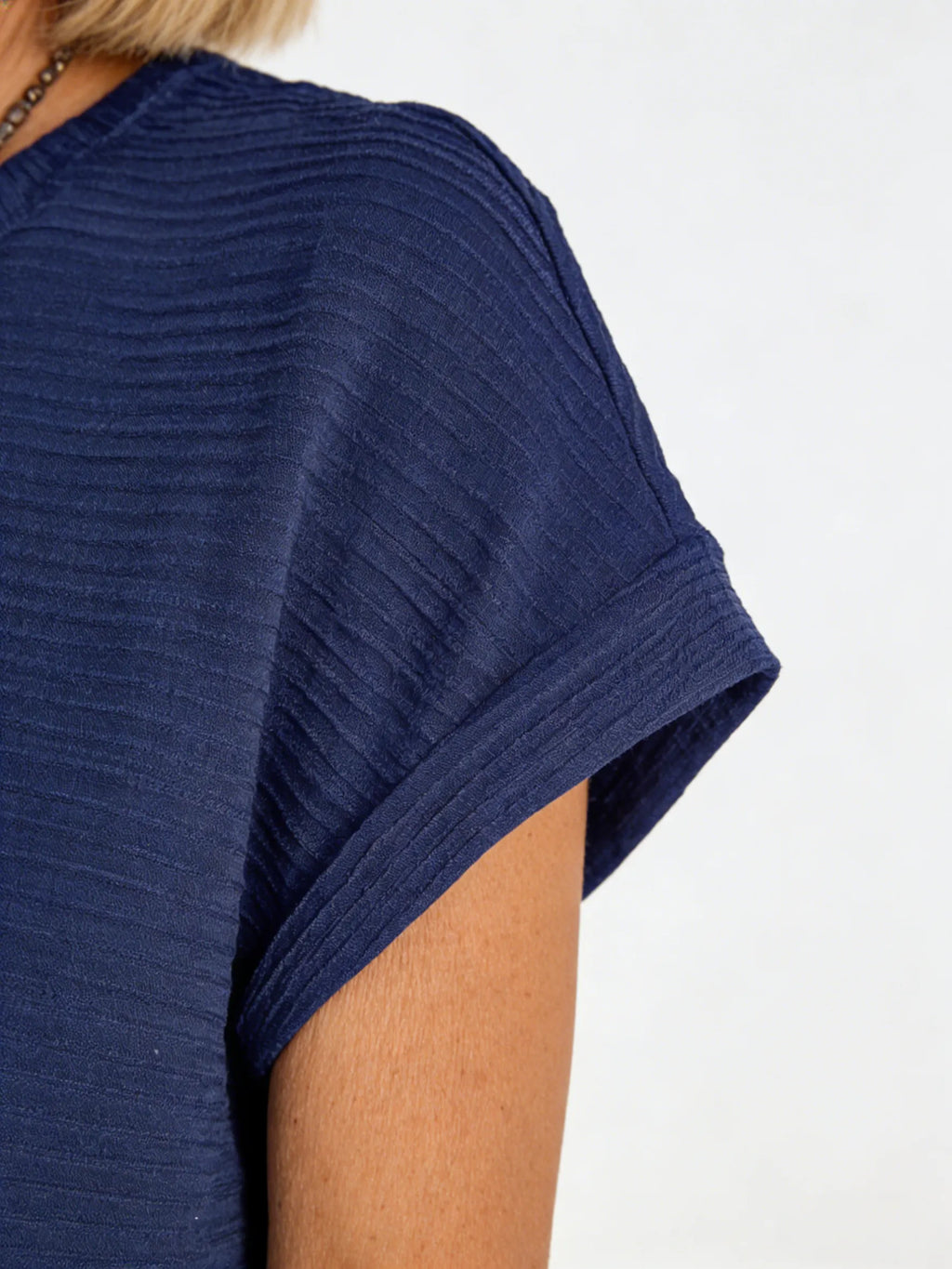 Crew Neck Cuffs Curled Solid Color Short Sleeve Pocket Dress