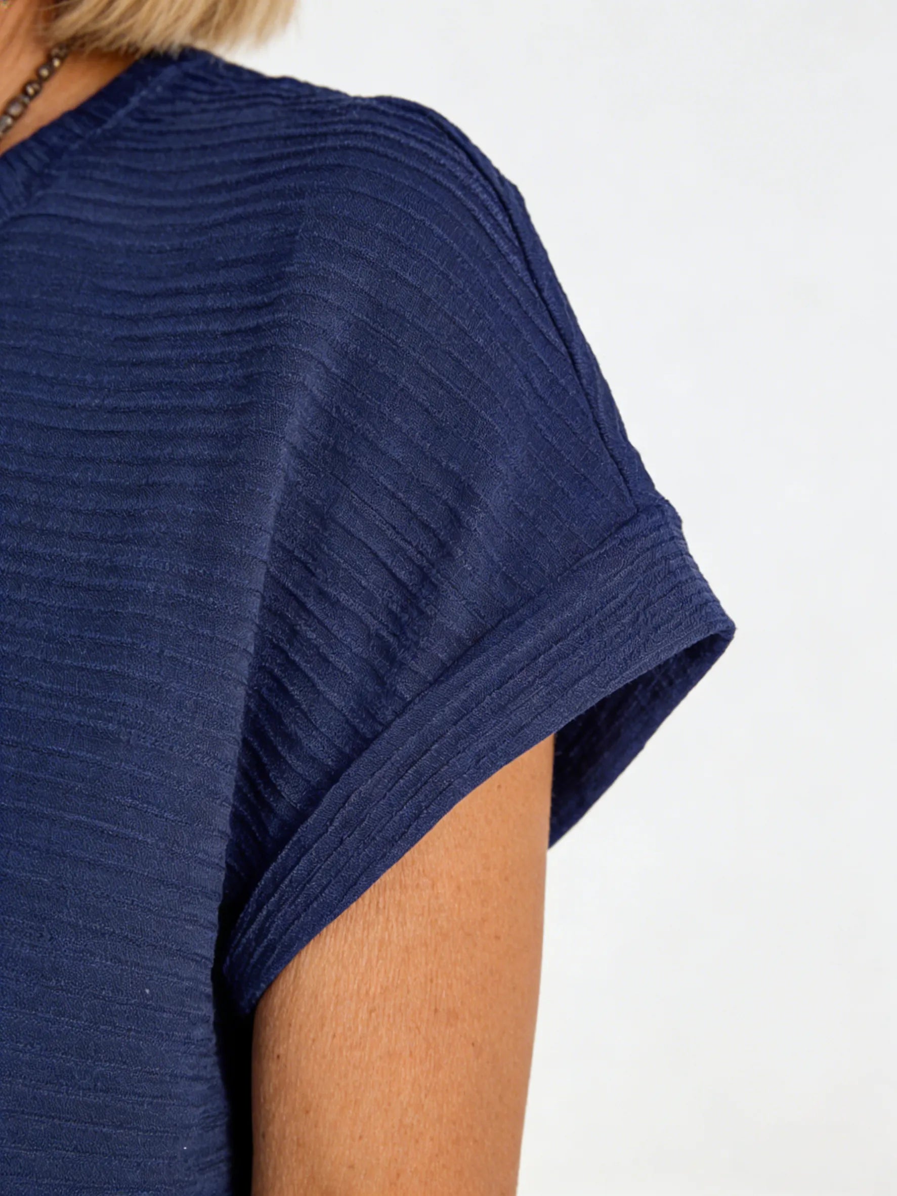 Crew Neck Cuffs Curled Solid Color Short Sleeve Pocket Dress