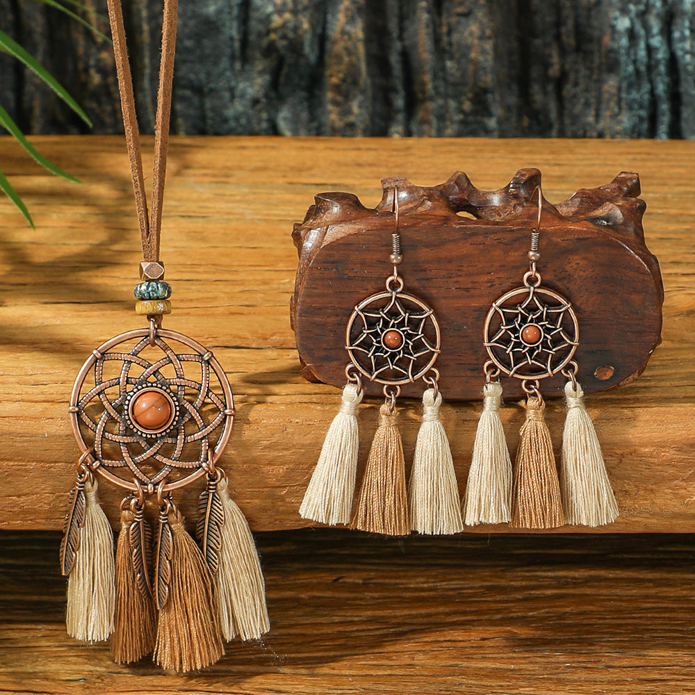 3pcs Boho Ethnic Long Sundry Colors Tassel Pendant Necklaces For Women Retro Rhinestone Drip Oil Alloy Necklace
