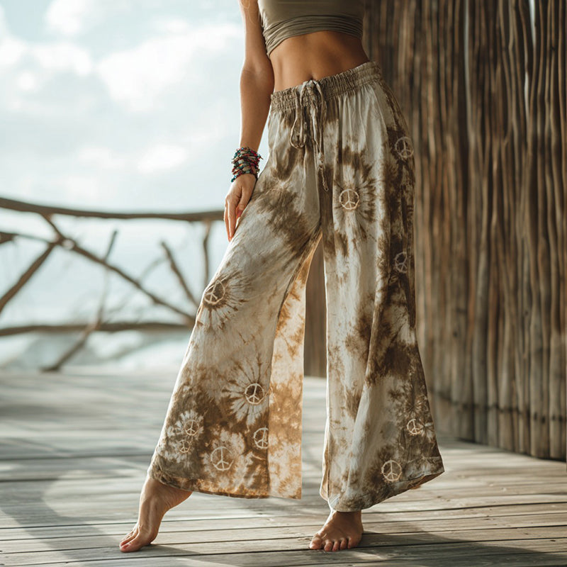 Women's Hippie Peace With Tie-dye Inspired Daisies Pattern Pants