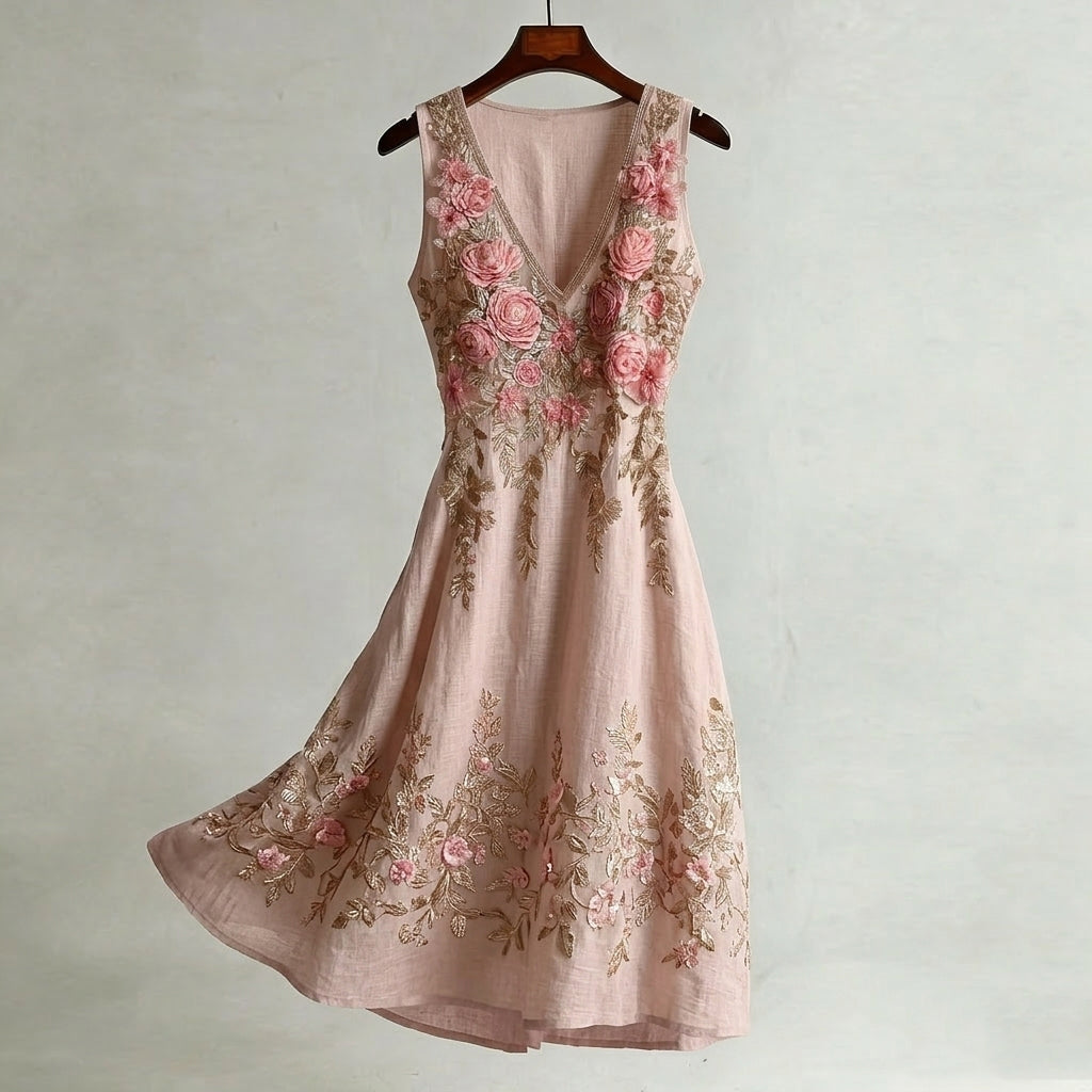 Women's Retro Bohemian Rose Pattern Casual Sleeveless Dress