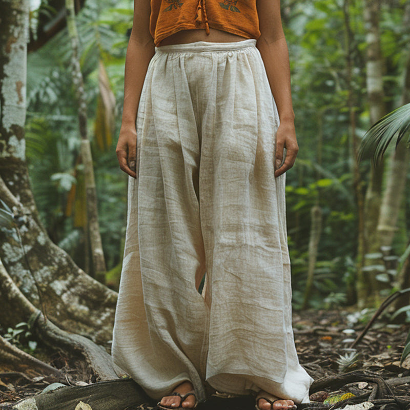Vintage Classy Art Linen Blend Casual Pants