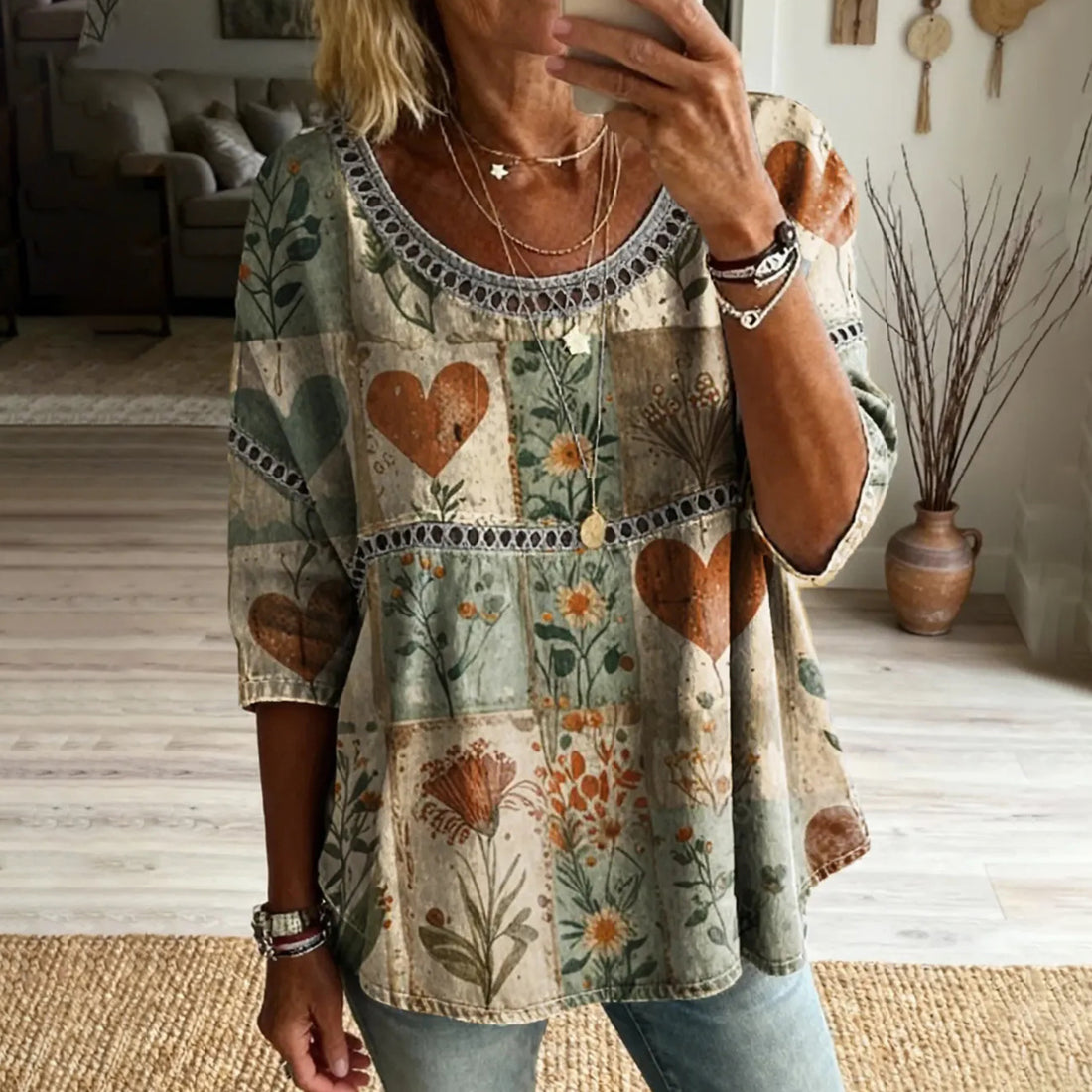 Women's Flowers Love Pattern Art Print Casual Lace-up Top