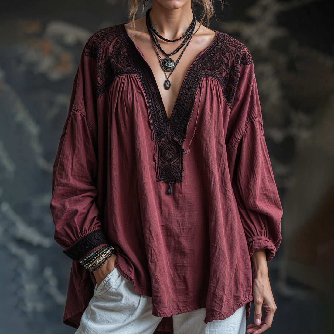 Women's Floral Print Linen Tops