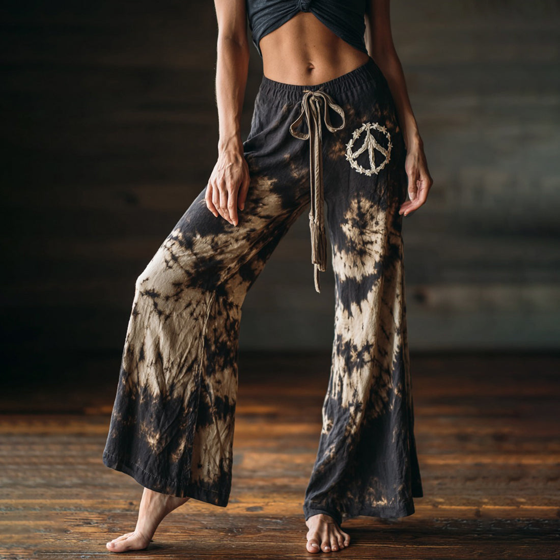 Women's Hippie Peace Symbol Tie-dye Pattern Pants