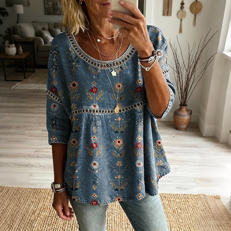 Women's Floral Pattern Art Print Casual Lace-up Top