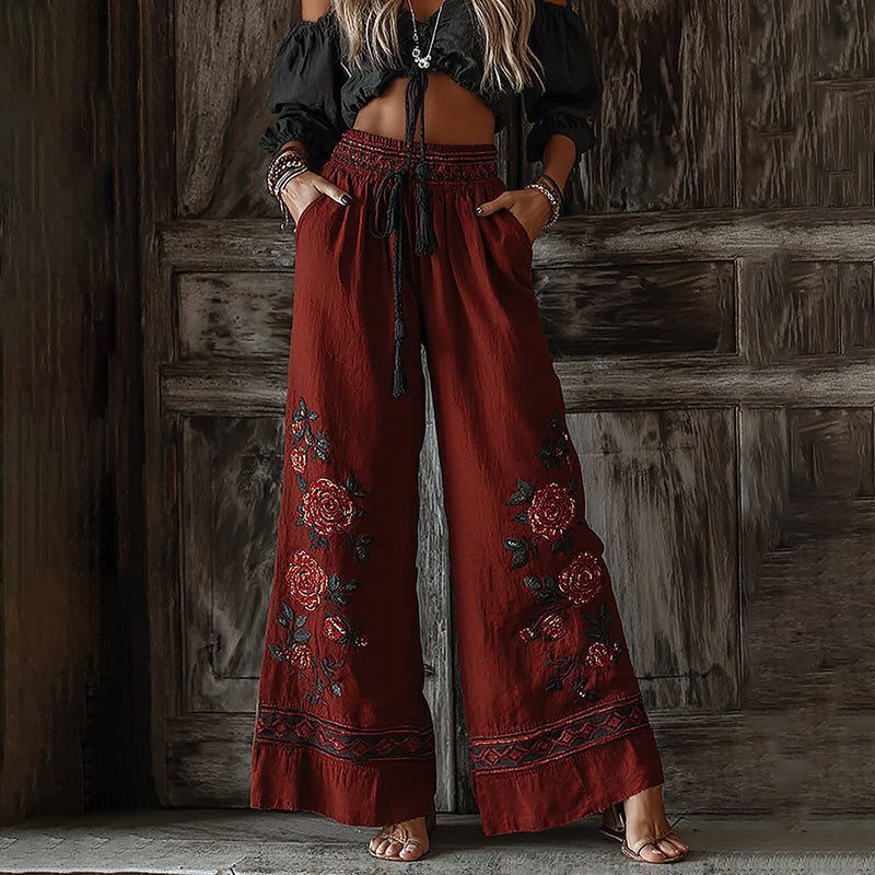 Women's Floral Print Linen Pants