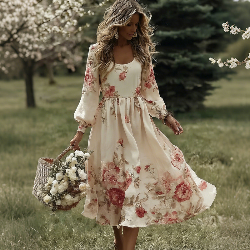 Women's Vintage Pink Rose Art Flowy Maxi Dress
