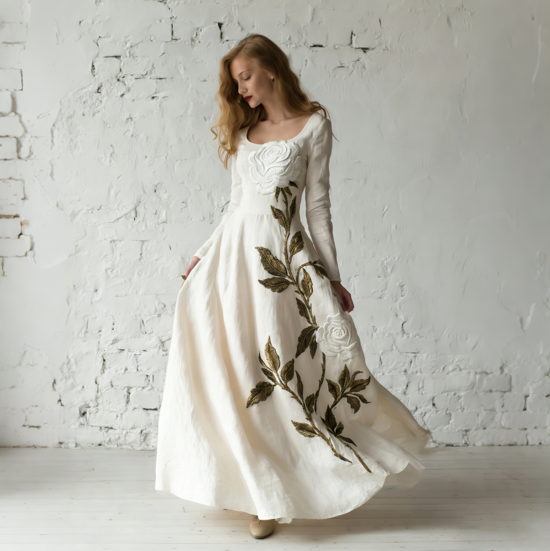Women's Vintage Flowers Art Flowy Maxi Dress