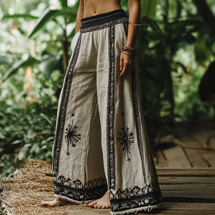 Women's Bohemian Style Floral Geometric Art Casual Linen Pants