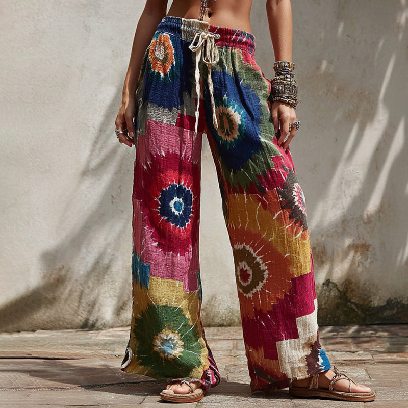 Women's Hippie Style Tie-dye Print Casual Trousers