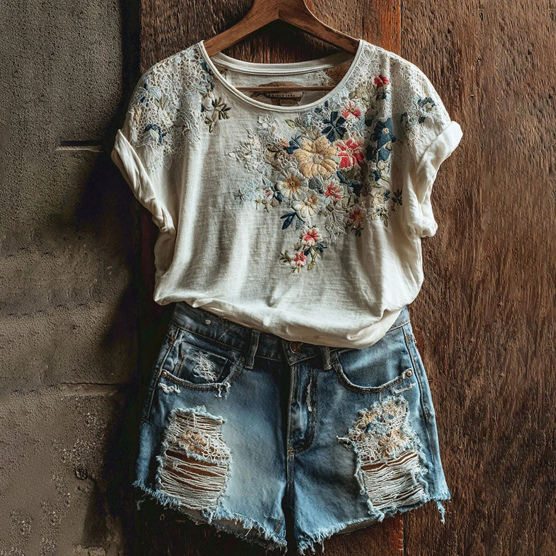 Women's Vintage Floral Art Casual Short Sleeve T-shirt