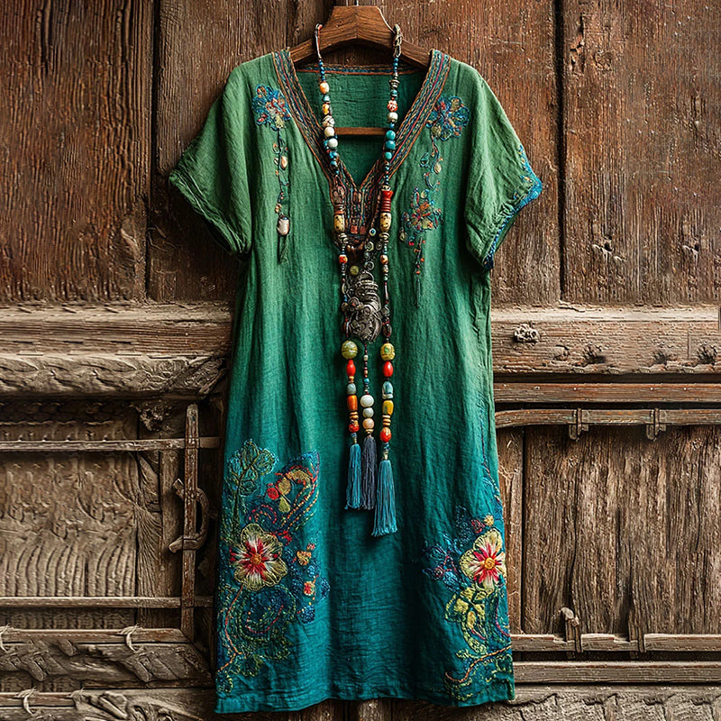 Women's Vintage Floral Art Flowy Maxi Dress
