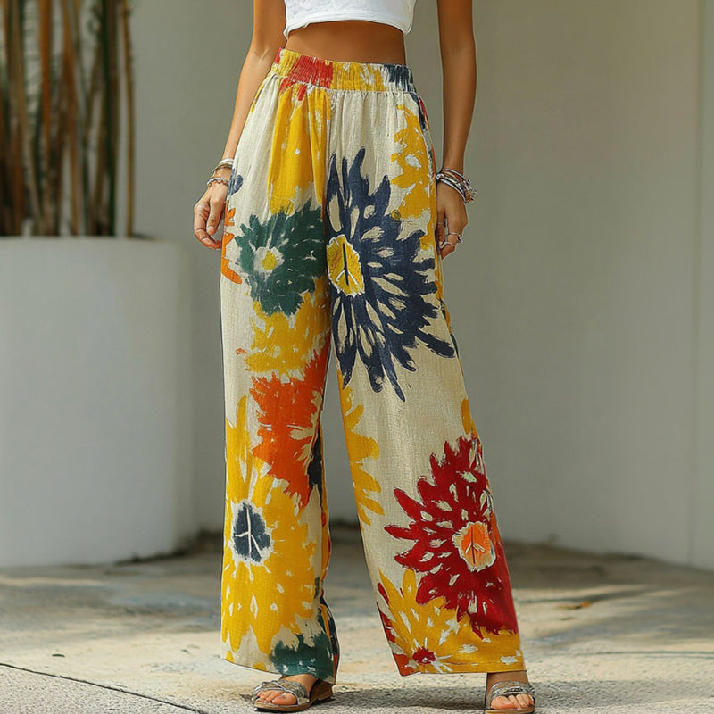 Women's Hippie Style Tie-dye Peace Symbol Print Casual Trousers