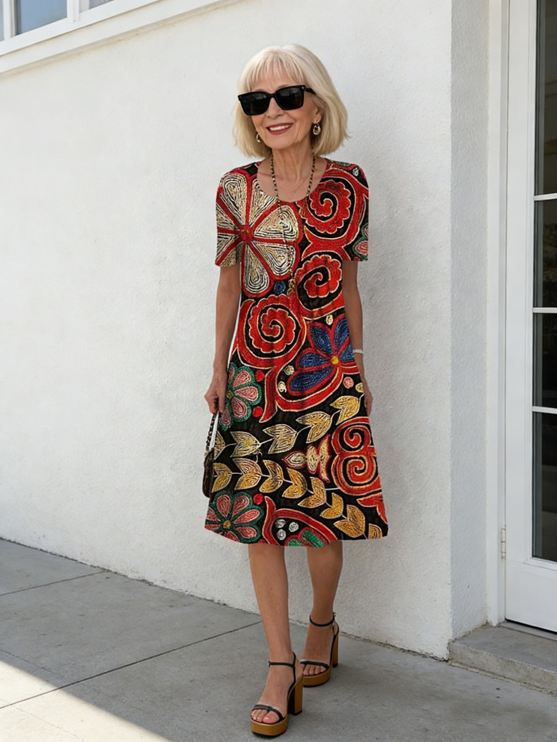Colorful Sweet Floral round Neck Dress