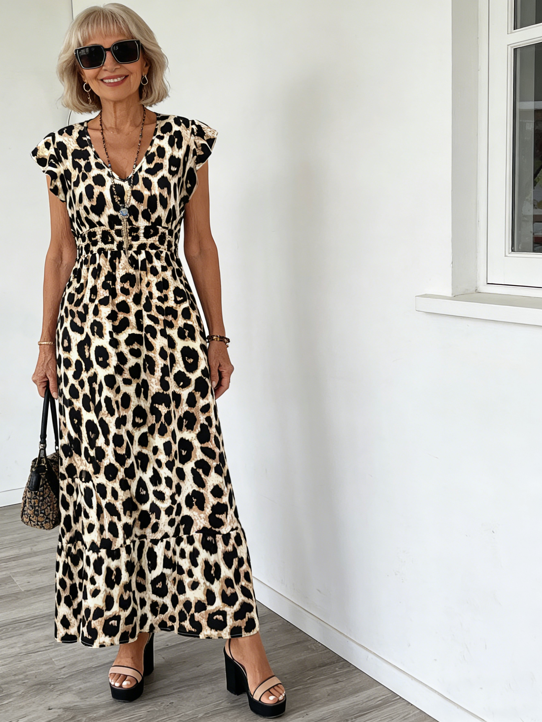 Vacation Beach Dress Printed V-neck Pendula Dress