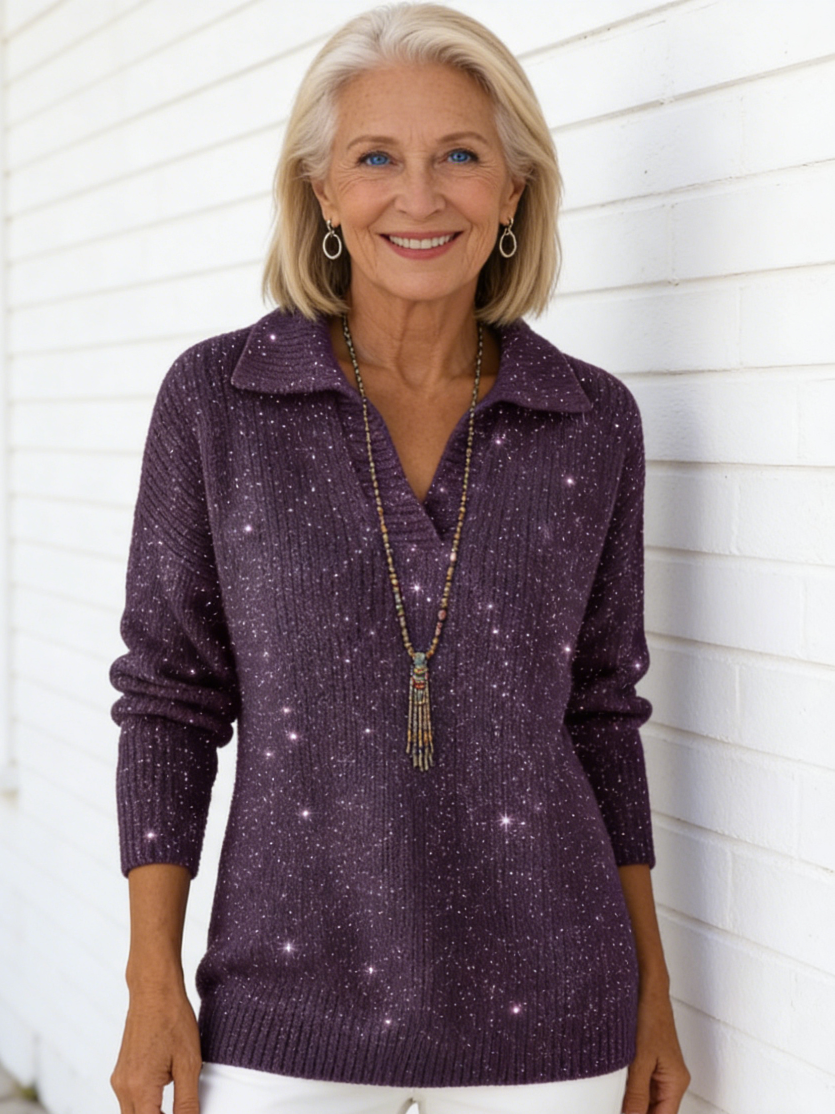 Solid Color Long-sleeved Top Shiny