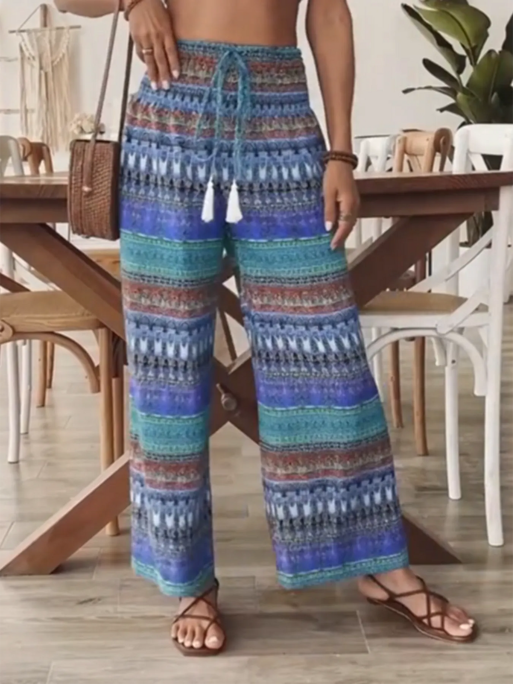 Bohemian Print Women's Casual High-waisted Elastic Trousers