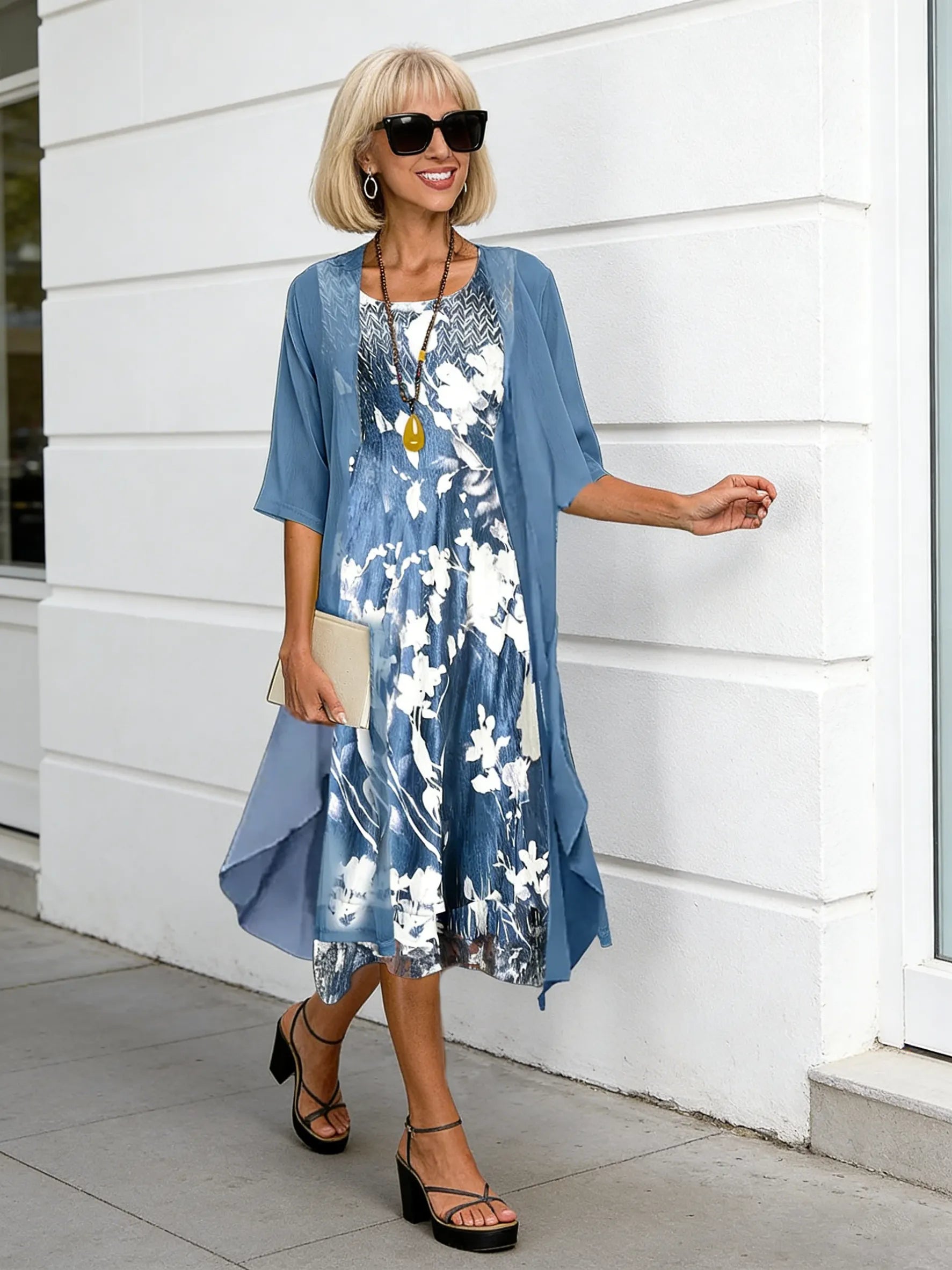 2Pcs Stylish and Elegant Chiffon Dress Two-piece Set