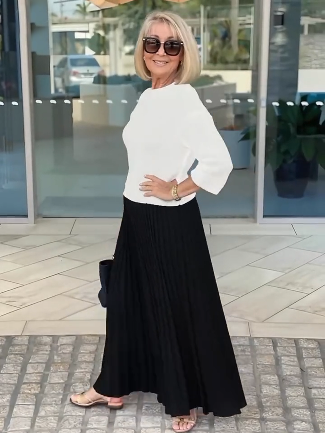 Knitted Long-sleeved Splicing Pleated Dress