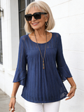 Translucent Round Neck Ruffle Sleeve Shiny Mesh Top
