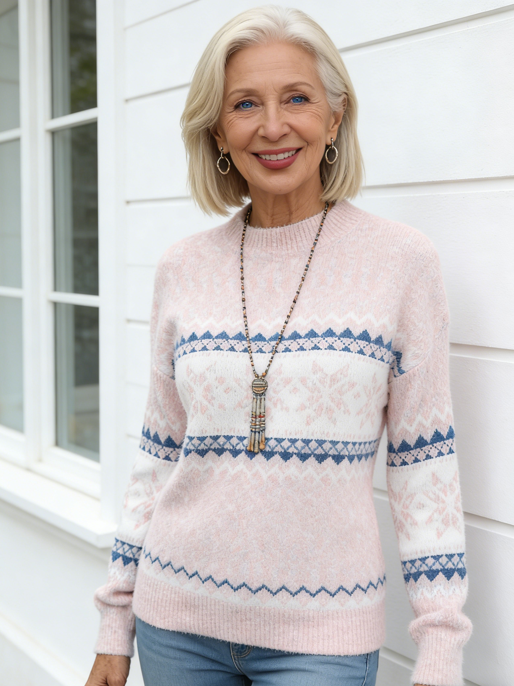Chenier Christmas Knitted Sweater Autumn and Winter New Semi-turtleneck Snowflake Sweater Women