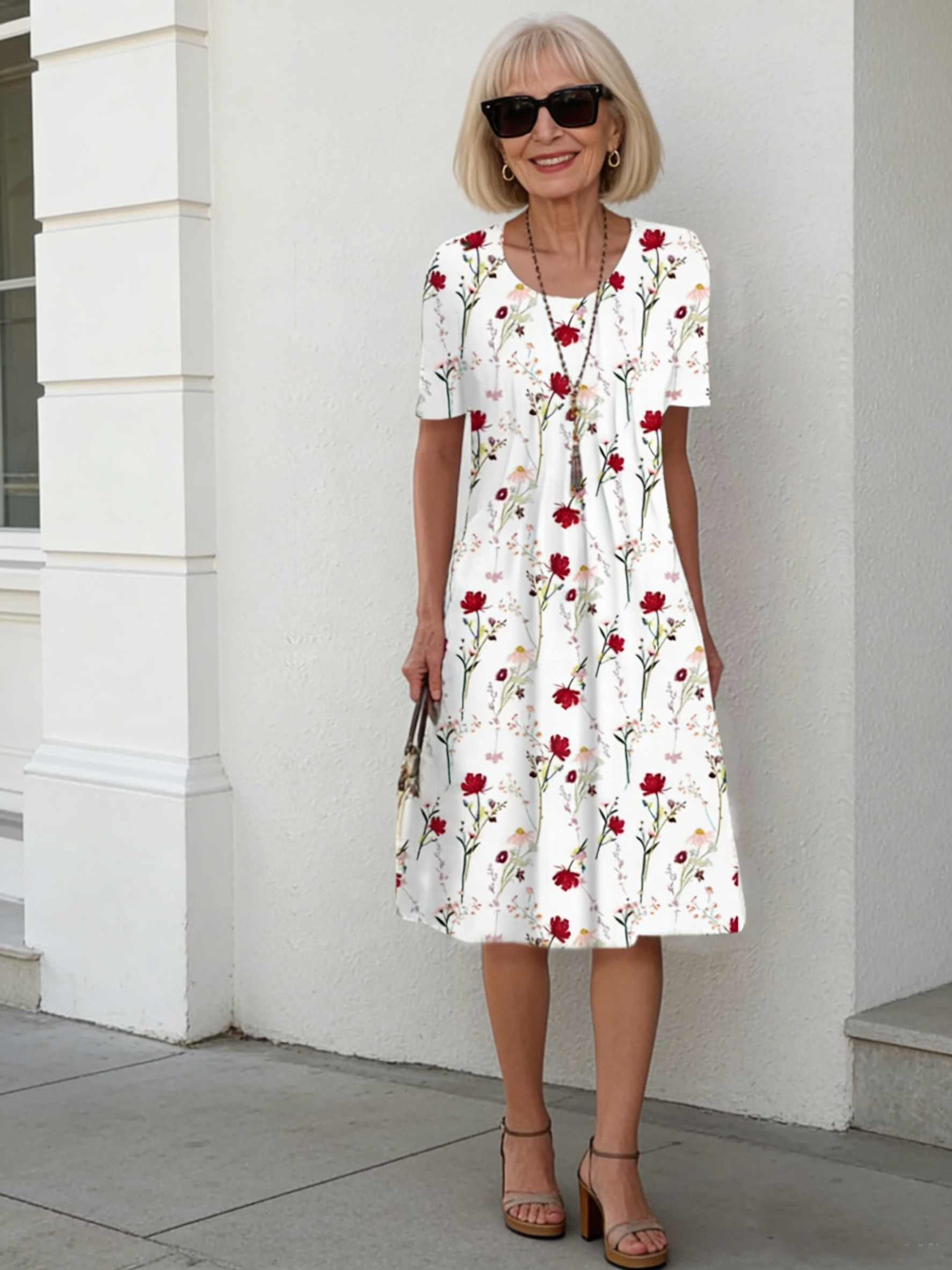Colorful Sweet Floral round Neck Dress