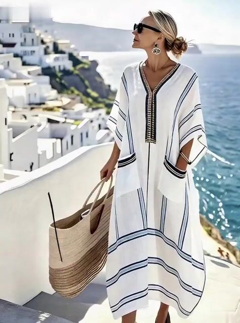 Women'S Casual Color-Block Striped Dress